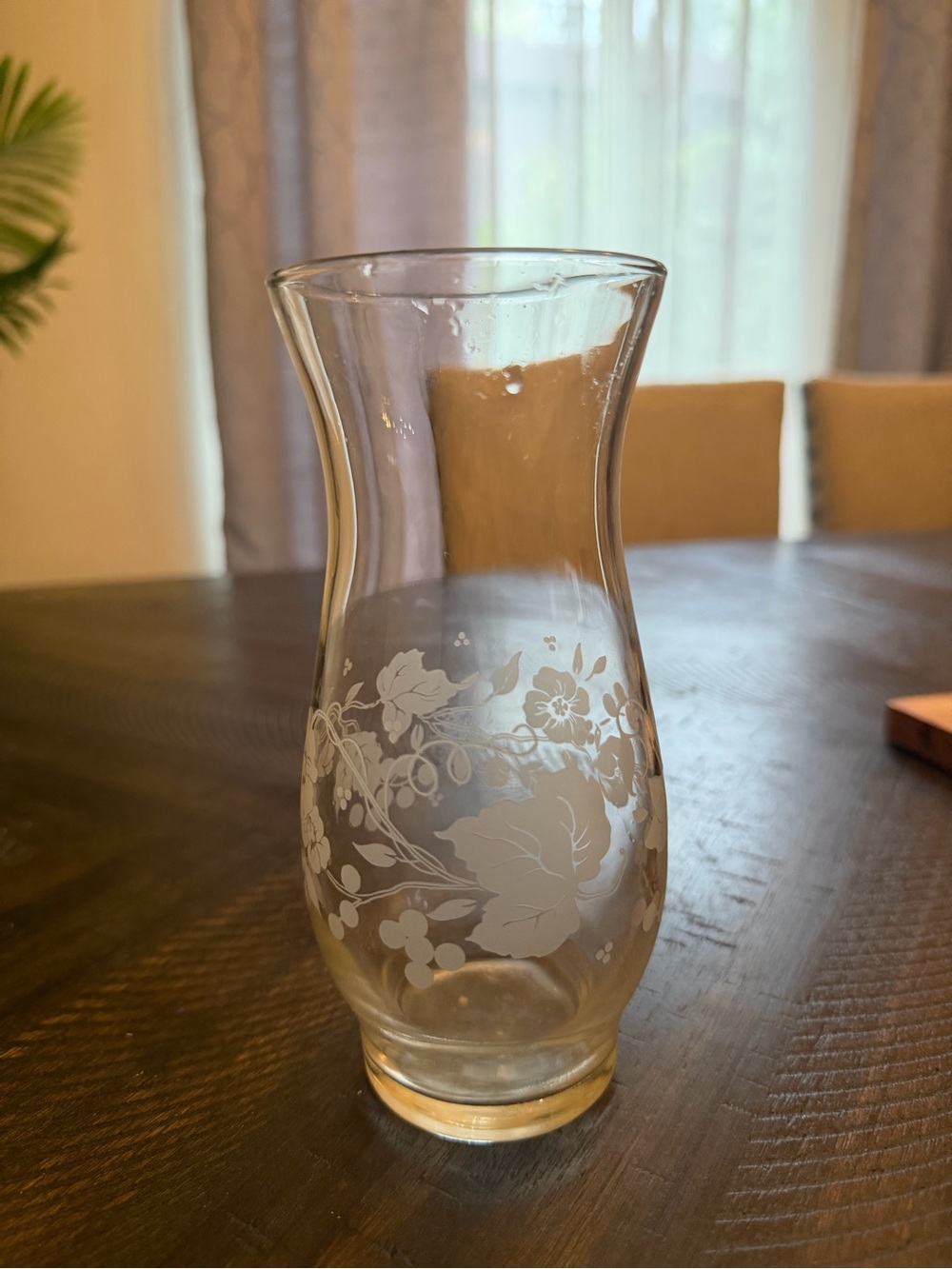 Etched Floral Clear Glass Vase - Decorative Home Accent